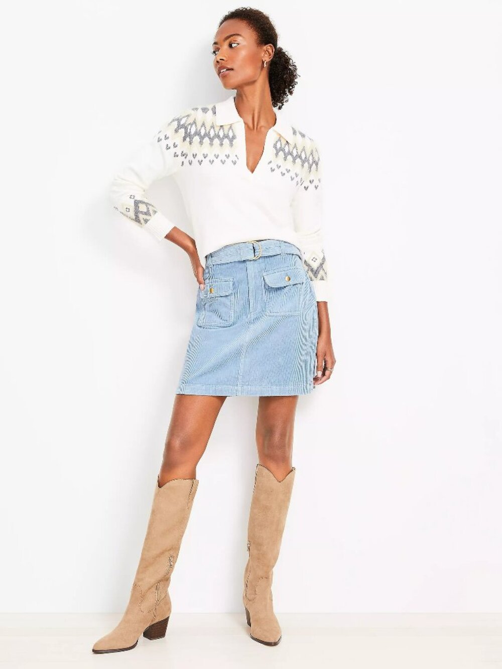 NWT LOFT Belted Corduroy Pocket Skirt Size 6P In Hazy Skies Color - Picture 7 of 7